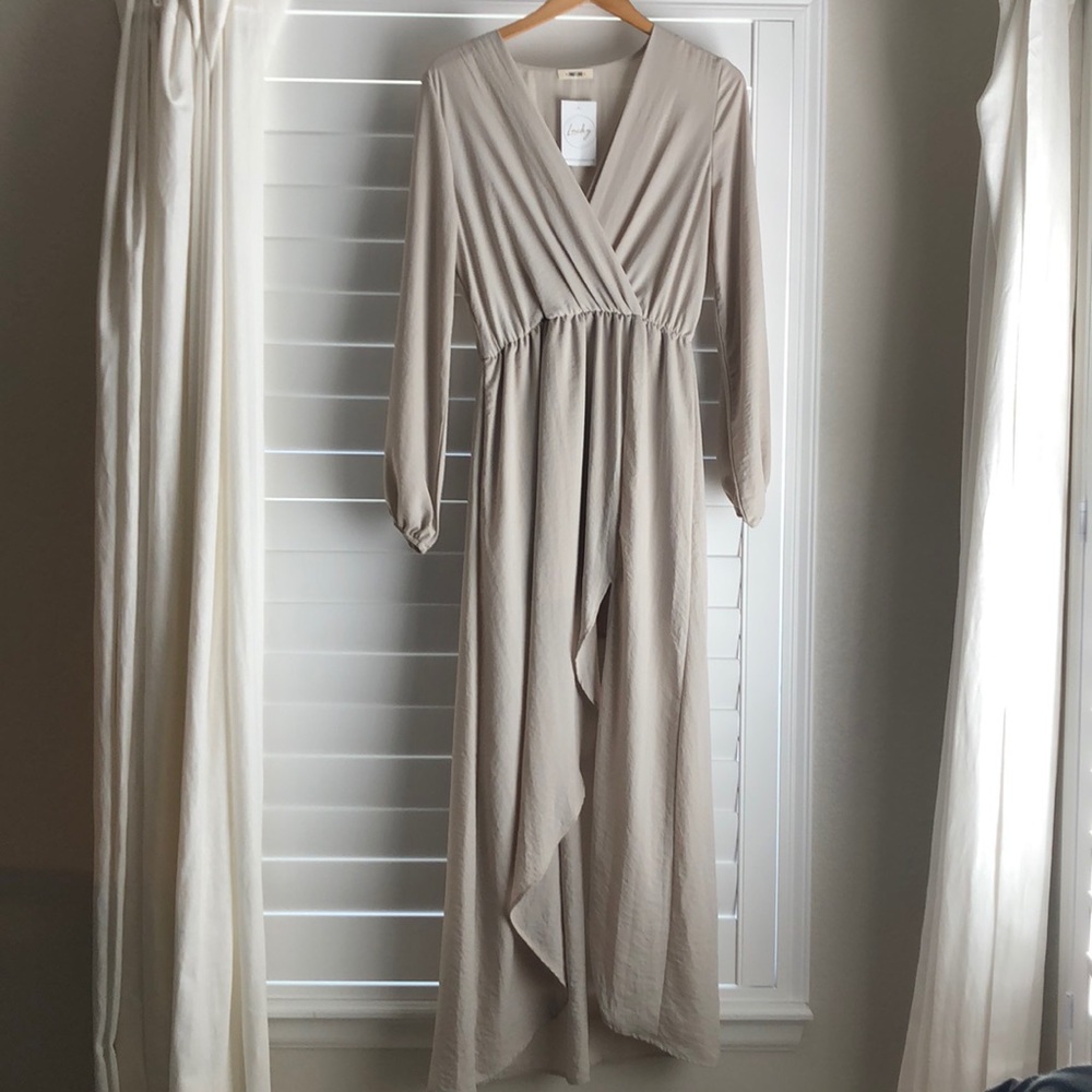Taupe Maxi Dress with Slit Hem